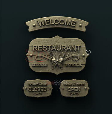 RESTAURANT SIGNS SET 3D STL 3DWave